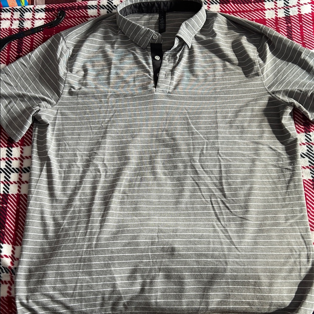 lululemon athletica Gray Striped Polo Shirt